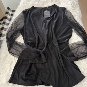 Luxveer V Neckline & Distinctive Long Sheer Mesh Sleeves With a Swiss Dot